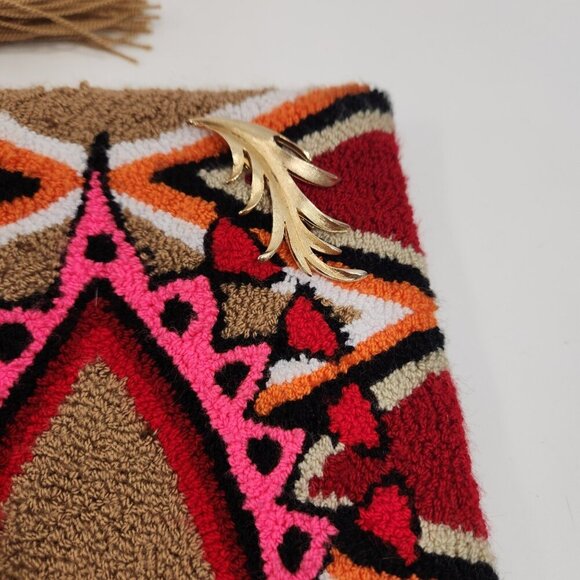 Wayuu Third Eye Clutch Bag Purse Tassels Deep Red Beige Handmade Colombia - Picture 10 of 13